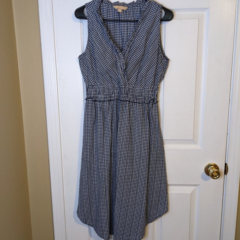 Hope & Harlow Checkered Gingham Blue Sleeveless Ruffle Midi Dress- size 10